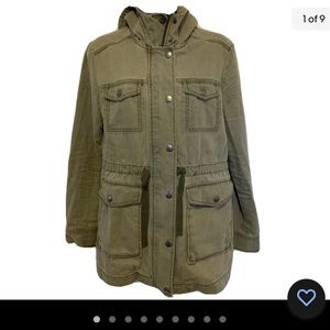 Nordstrom Washed Hunter Green Hooded Utility Jacket Size M